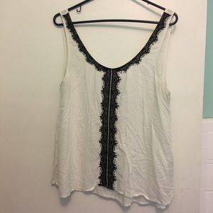 White Blouse w/ Black Lace Details